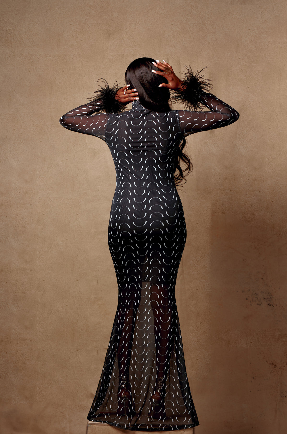 TAG LONG SLEEVE MAXI MESH DRESS