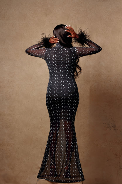 TAG LONG SLEEVE MAXI MESH DRESS