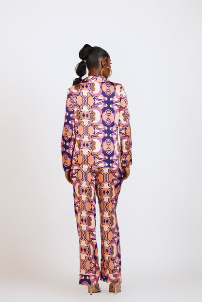 ỌLỌLA PURPLE GEOMETRIC SATIN PAJAMAS