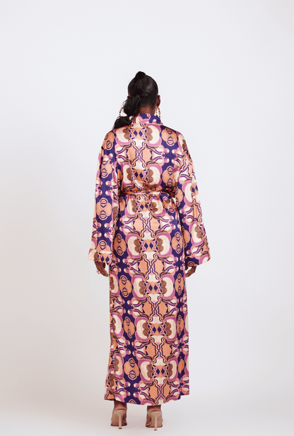 ỌLỌLA PURPLE GEOMETRIC SATIN ROBE