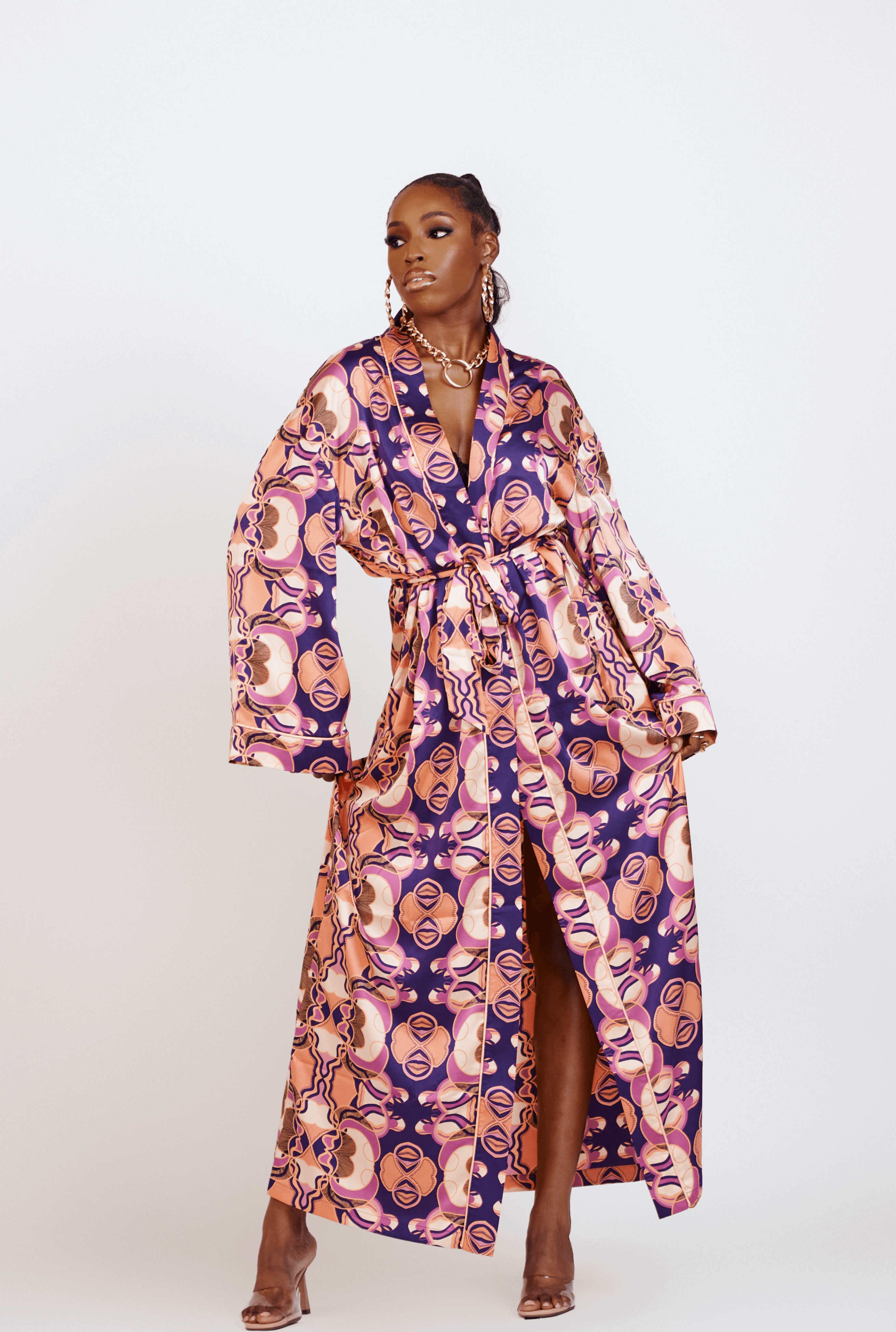ỌLỌLA PURPLE GEOMETRIC SATIN ROBE