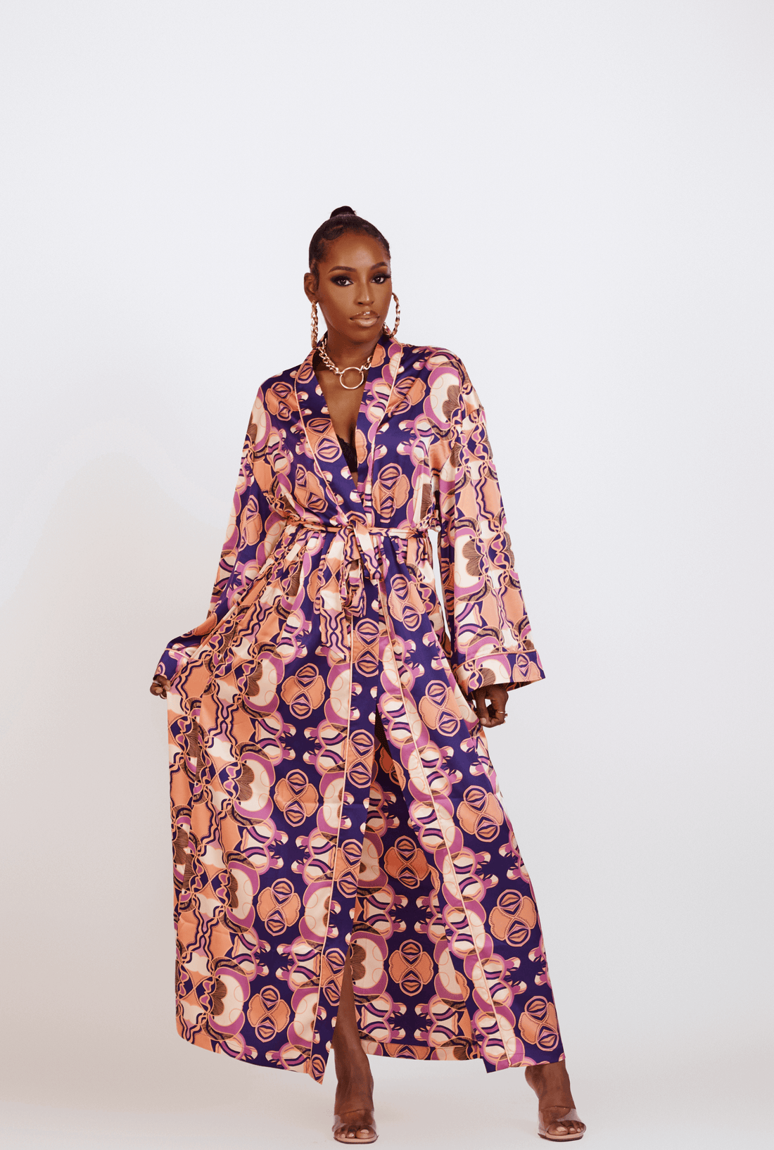 ỌLỌLA PURPLE GEOMETRIC SATIN ROBE