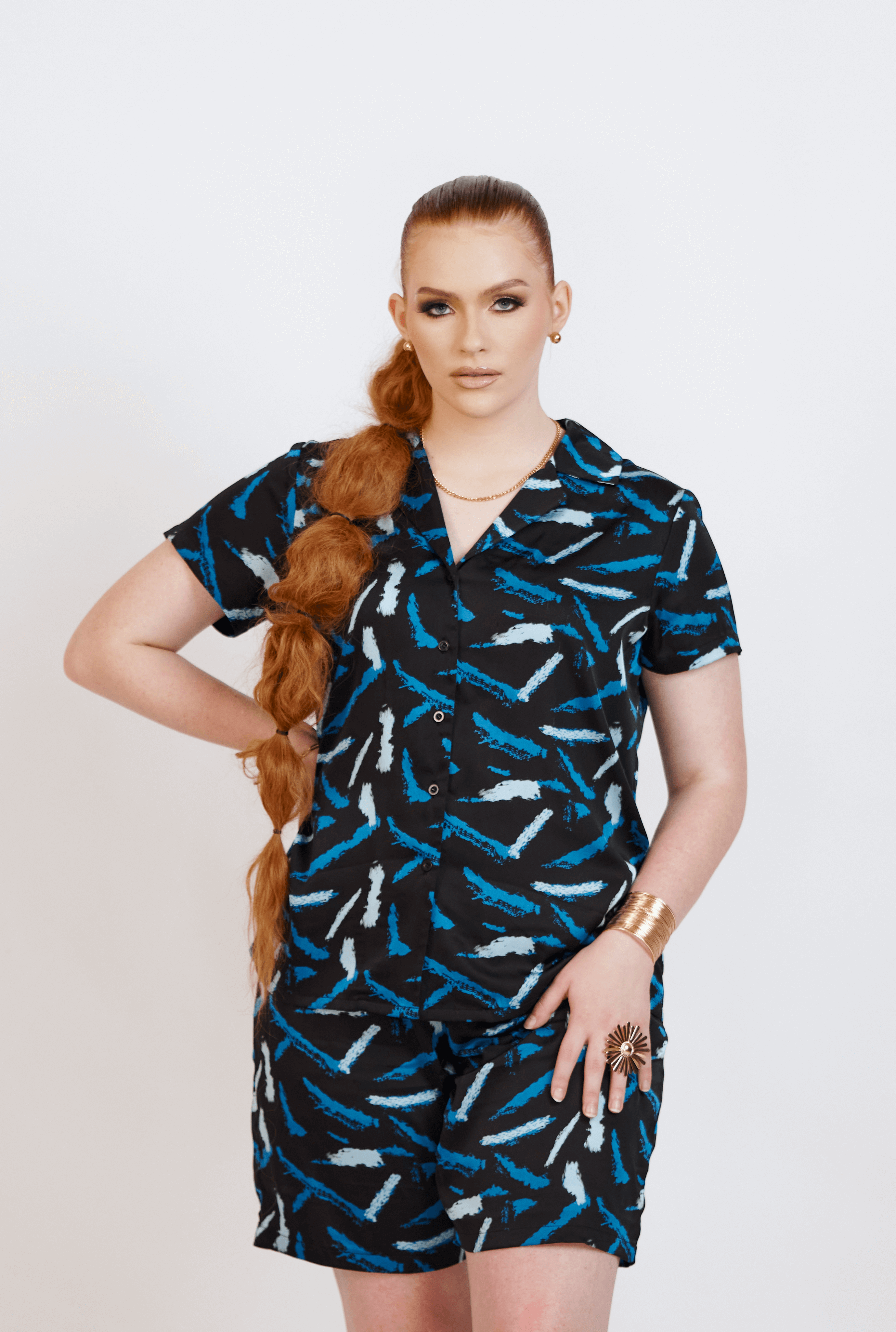 ÌTÙNÚ BLUE ABSTRACT PRINT SATIN PAJAMAS