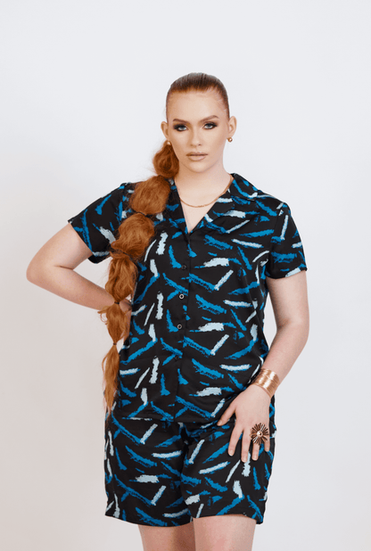 ÌTÙNÚ BLUE ABSTRACT PRINT SATIN PAJAMAS